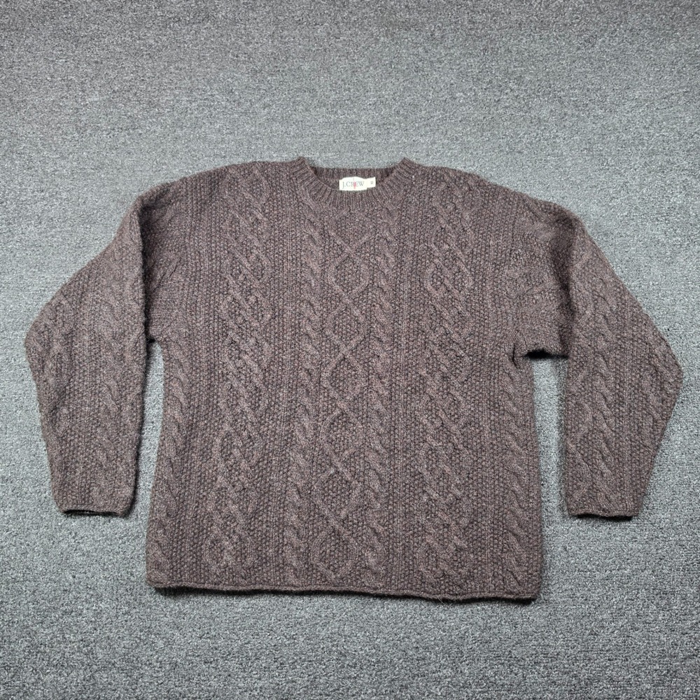 Vintage J.Crew Oarsman Sweater Brown Women XS Wool Cable Knit Crewneck Pullover